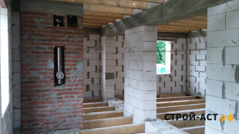 Построить дом из газосиликатных блоков (размер 8х10)  покрытие кровли металлочерепица Гранд Лайн  и установка сегментного короба на трубу