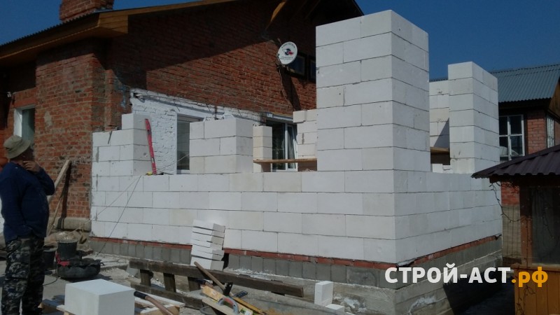Строительство пристройки из газосиликатных блоков к дому