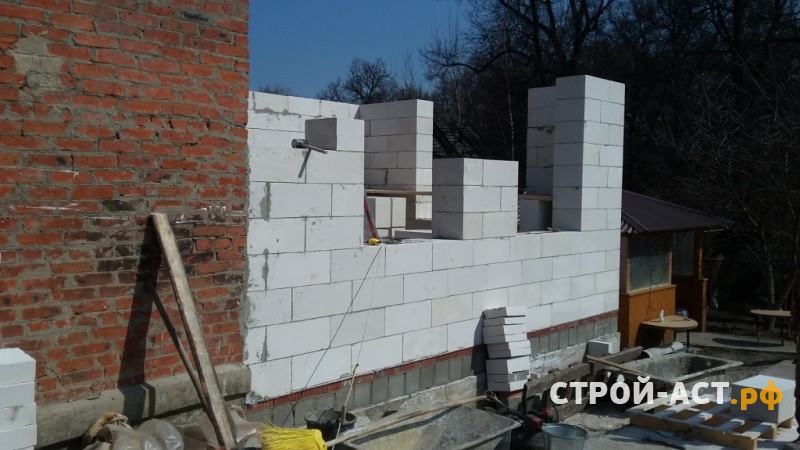 Строительство пристройки из газосиликатных блоков к дому
